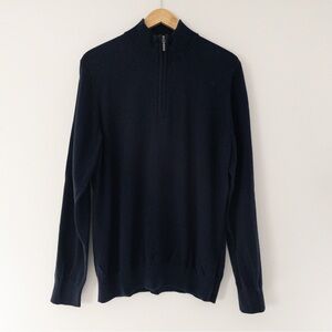 L.L. Bean Men's Navy Blue Quarter Zip Cotton Cashmere Sweater